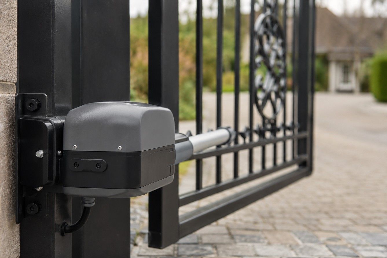 Video intercom panel and keypad entry system mounted on a gate pillar