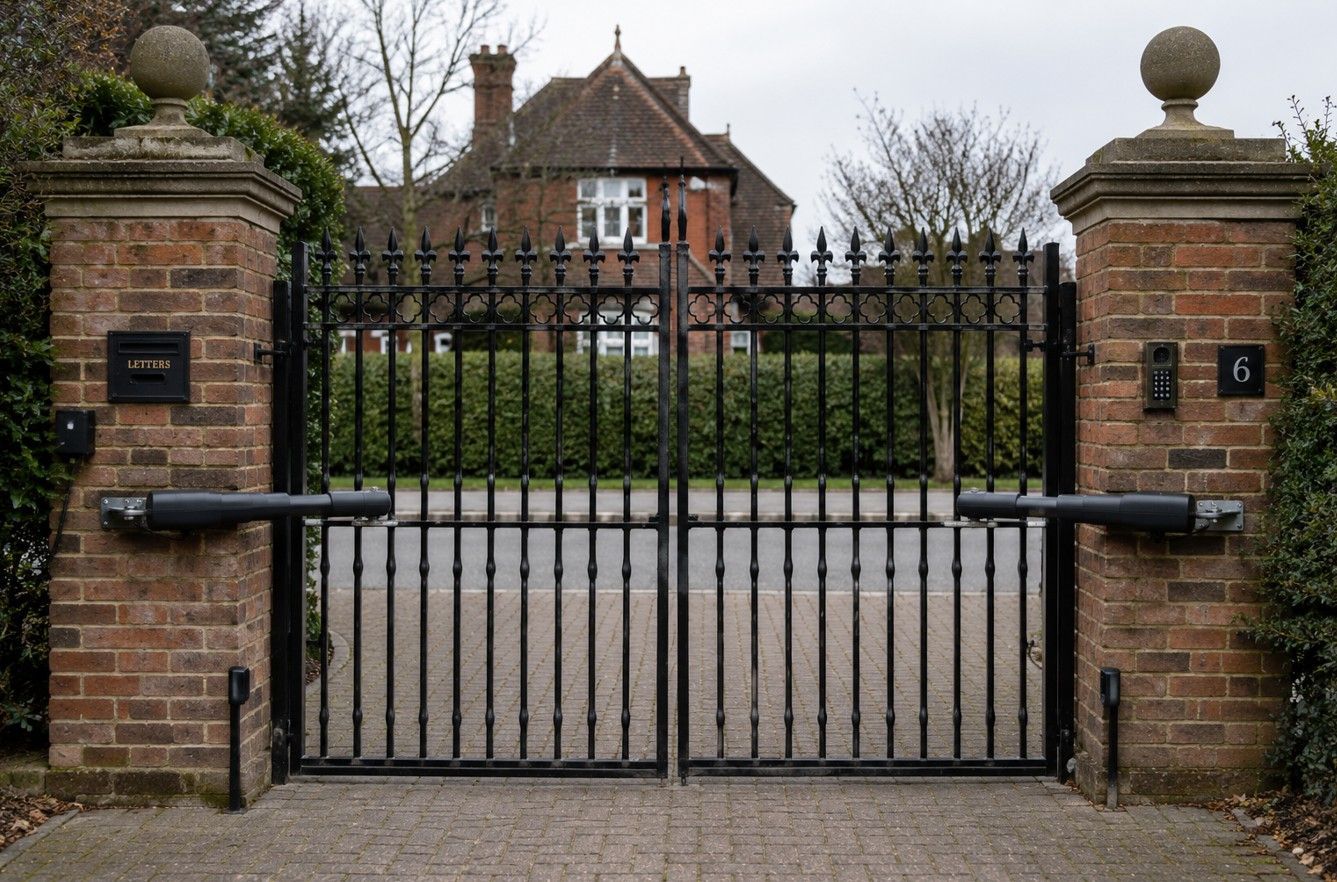 Traditional wrought iron gate successfully retrofitted with electric automation