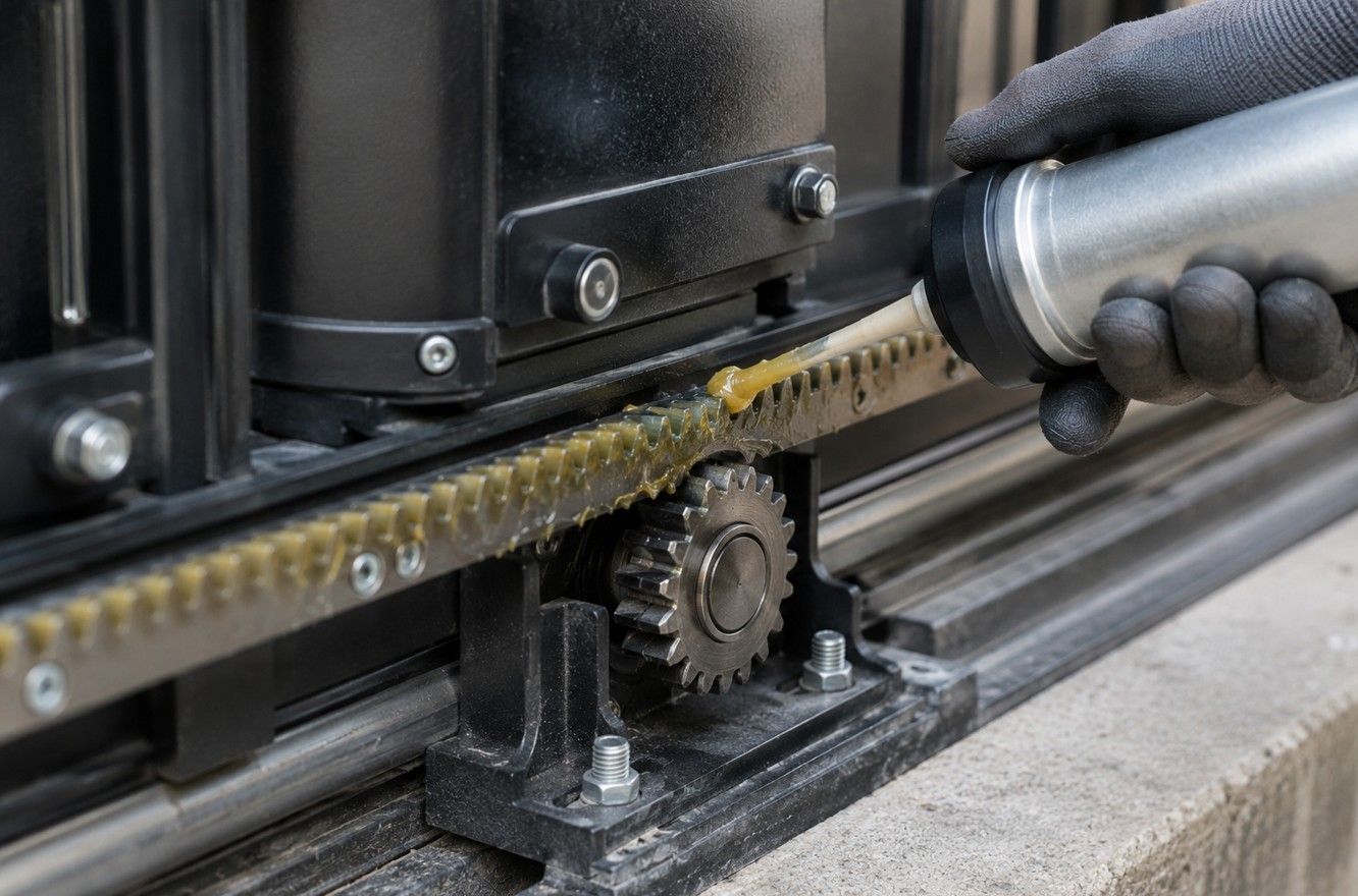 Photocell beam sensor mounted at the base of an electric gate pillar