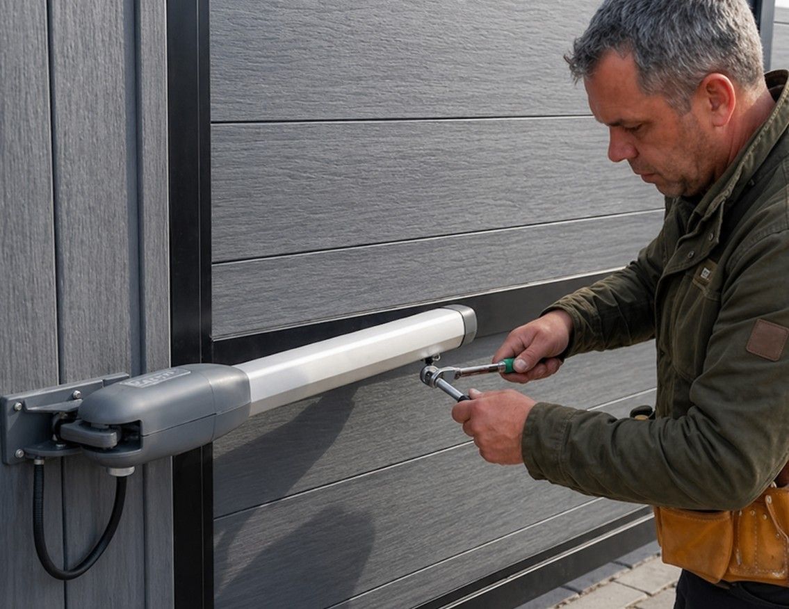 Electric gate being repaired by ElectriGate local installer