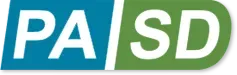 A blue and green logo for pa / sd.