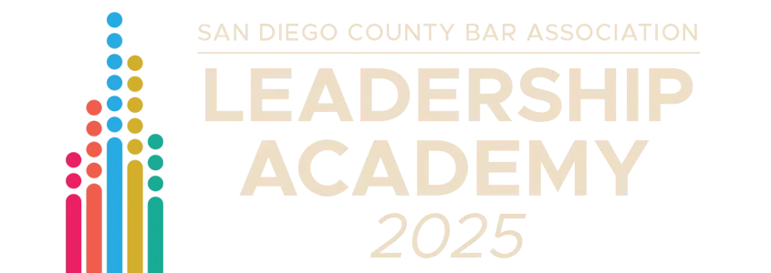 The logo for the san diego county bar association leadership academy 2025