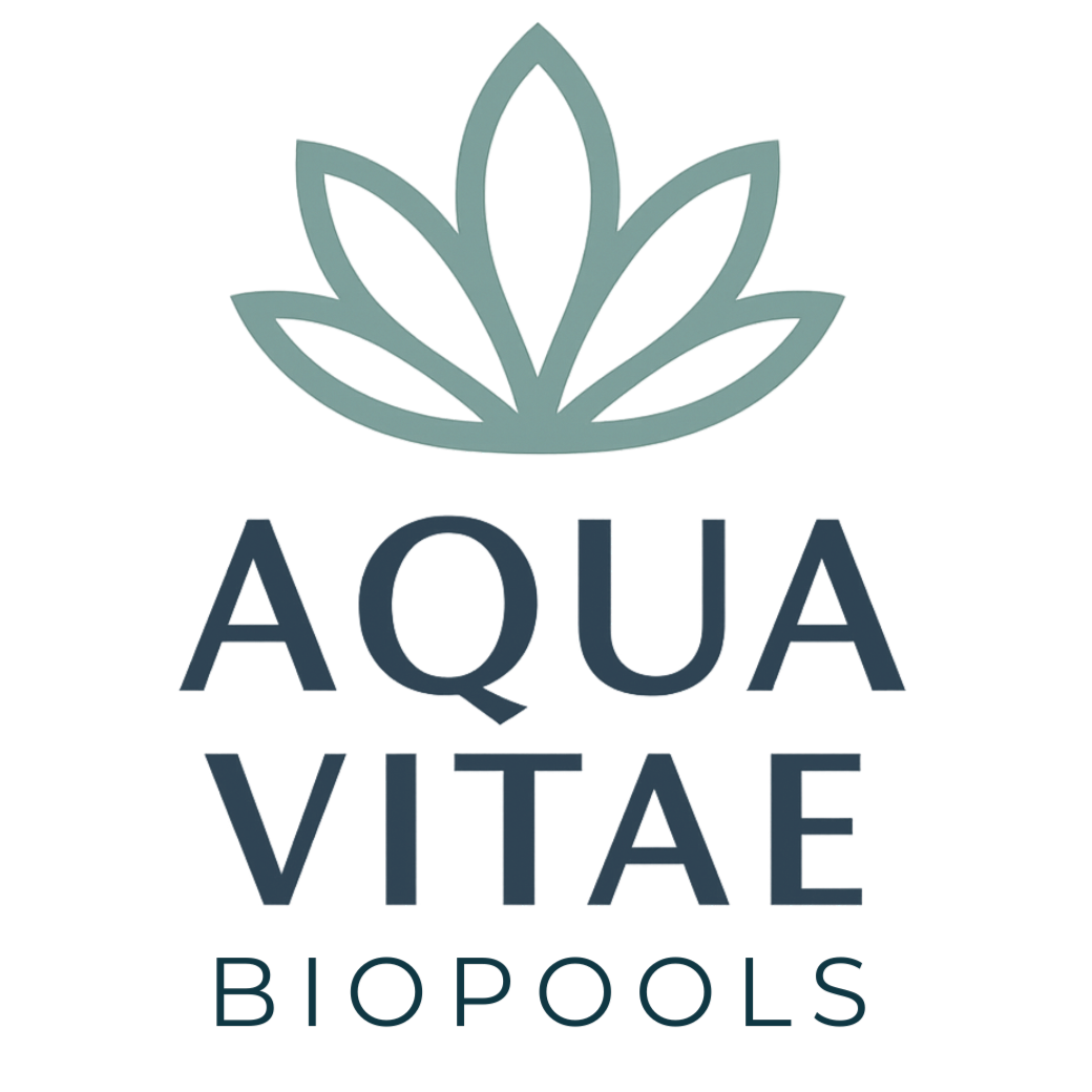 Aqua Vitae Biopools logo with a teal lotus flower and dark blue text.