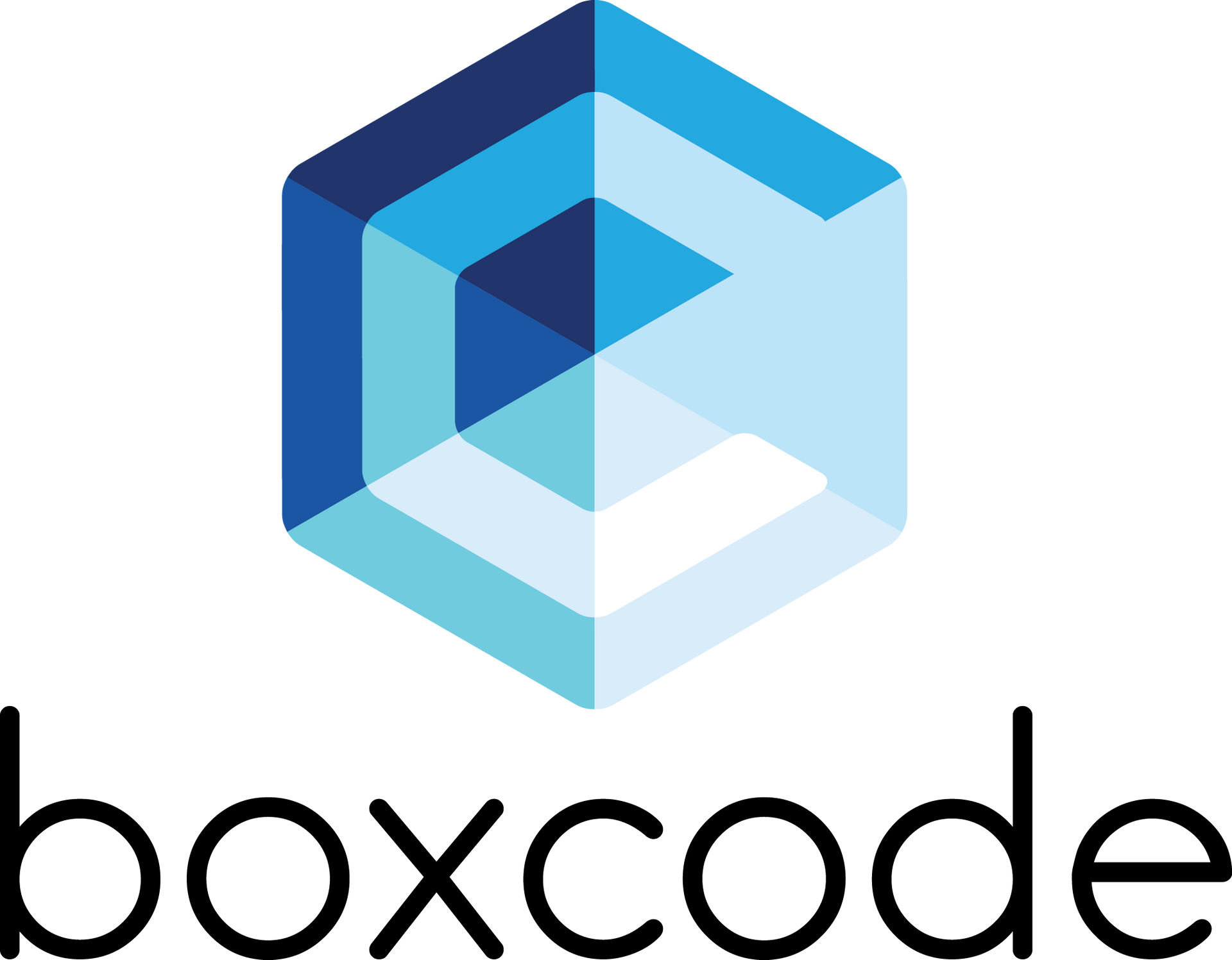 Blue, geometric cube logo for