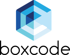 Blue, geometric cube logo for