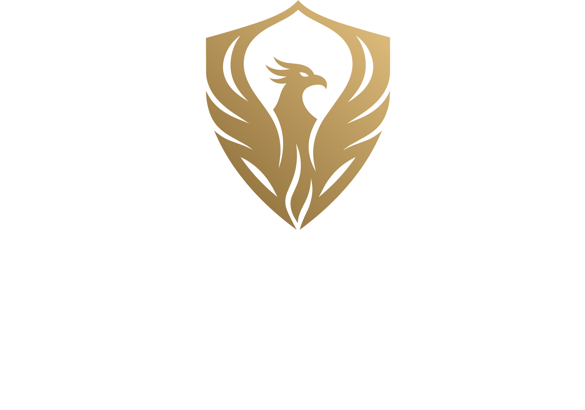 Gold phoenix shield logo on a white background