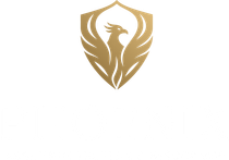 Gold phoenix shield logo on a white background
