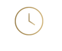 Gold-outline clock icon on white background, showing about 4:00