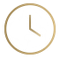 Gold clock icon with simple circular outline and hands at 12:00