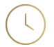 Gold clock icon on a white background, showing a simple circular face and hands at 12 and 2 o’clock