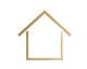 Gold outline of a house icon with a peaked roof and open bottom center