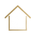 Simple gold outline of a house with an open bottom and peaked roof