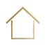 Simple gold outline of a house with an open bottom and peaked roof