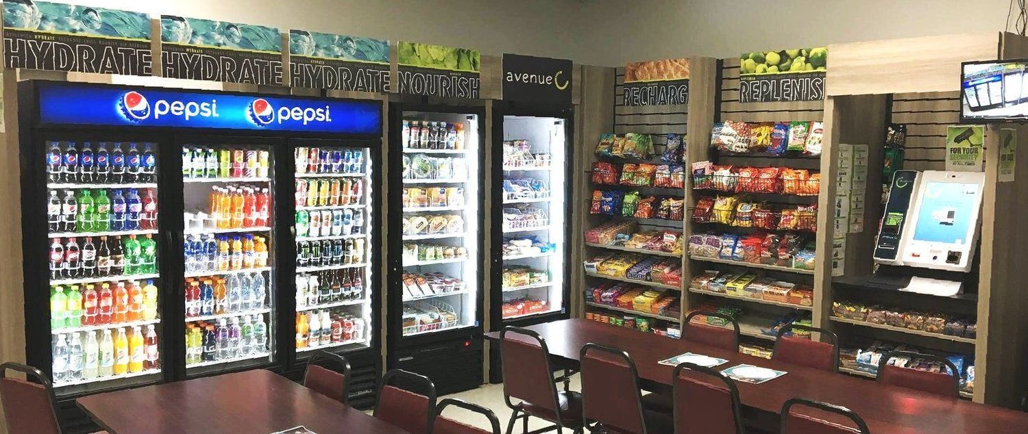 Open market in an employee break room with cold drinks and snacks