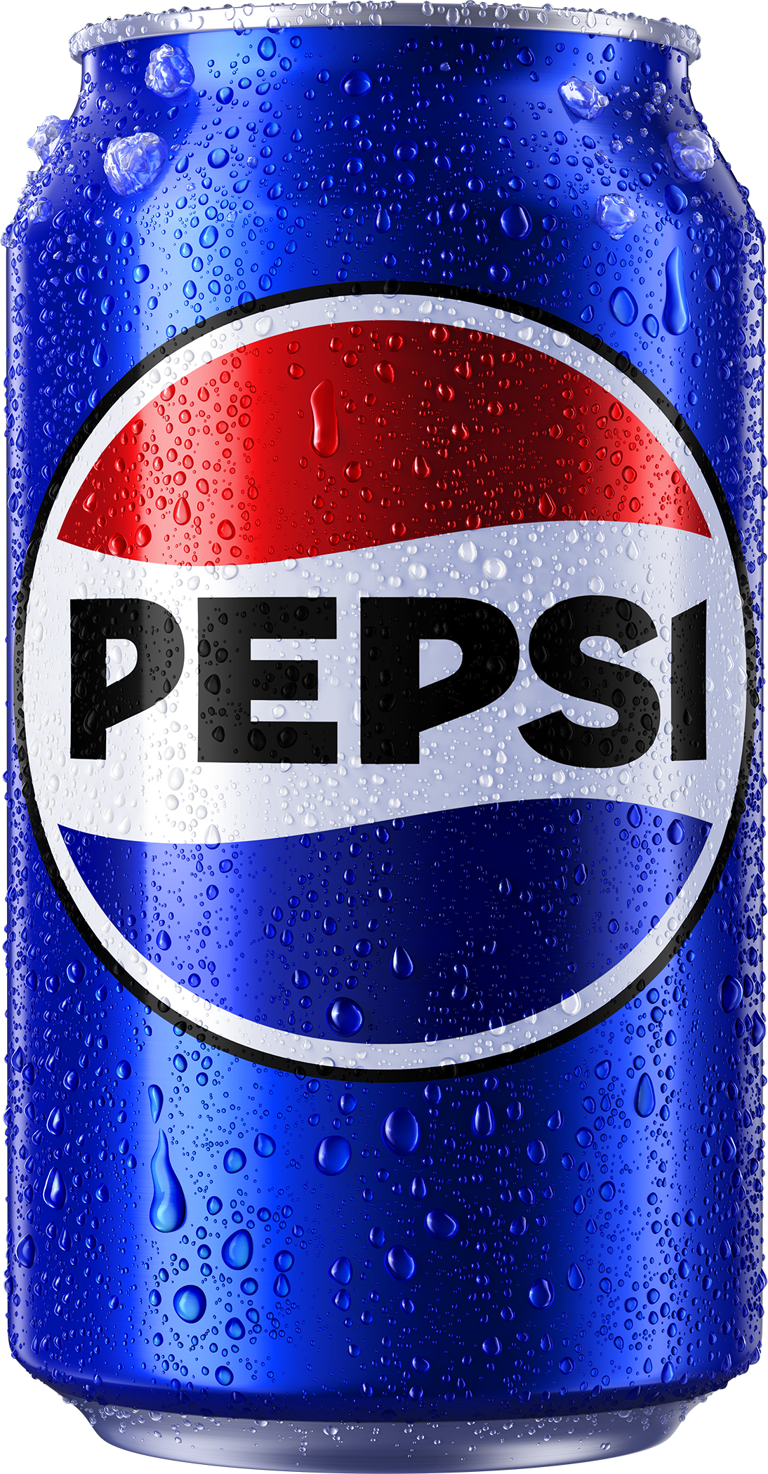 A Pepsi can with water droplets on it.