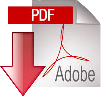 A red download arrow pointing down next to a grey Adobe PDF document icon.