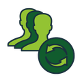Three green human silhouettes next to a circular recycling symbol.