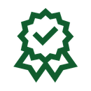 Green award ribbon with check mark.