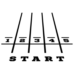 a black and white drawing of a starting line with the word start .