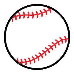 a baseball with red stitching and a black circle around it .