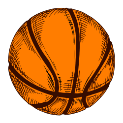 a drawing of a basketball on a white background .