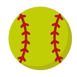 a yellow softball with red stitching on a white background .