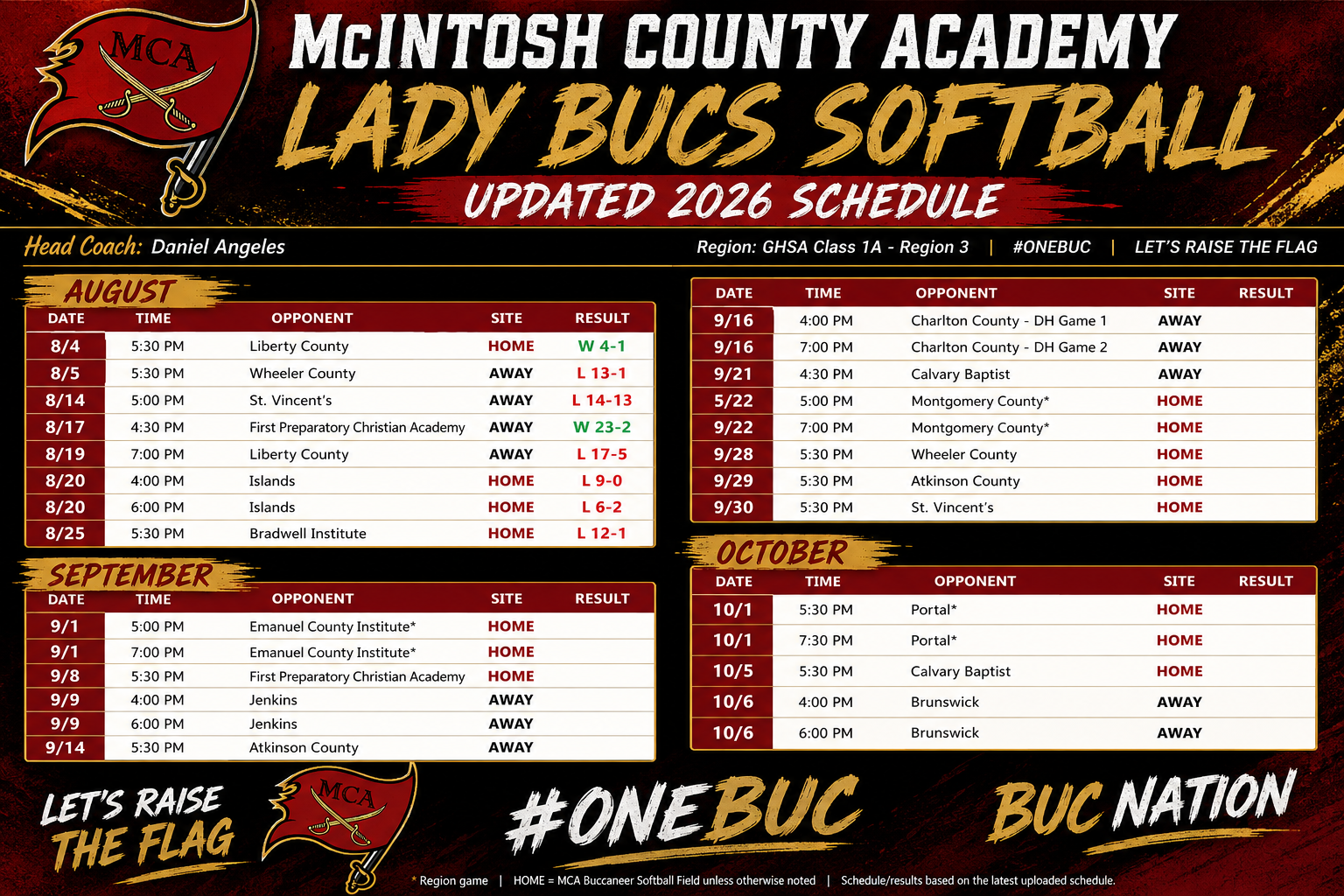 a baseball schedule for the buccaneers is shown on a white background .