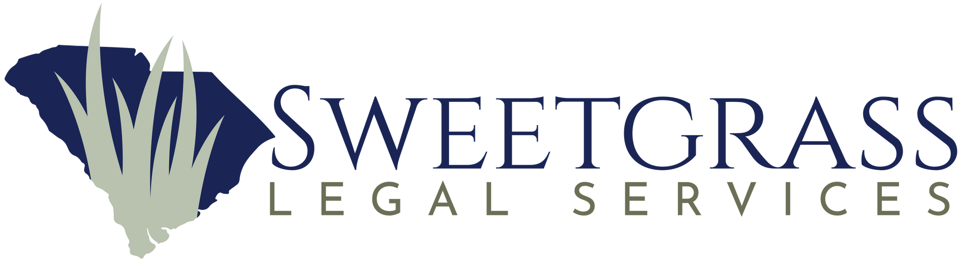 Sweetgrass Legal Services logo with South Carolina shape and grass illustration.