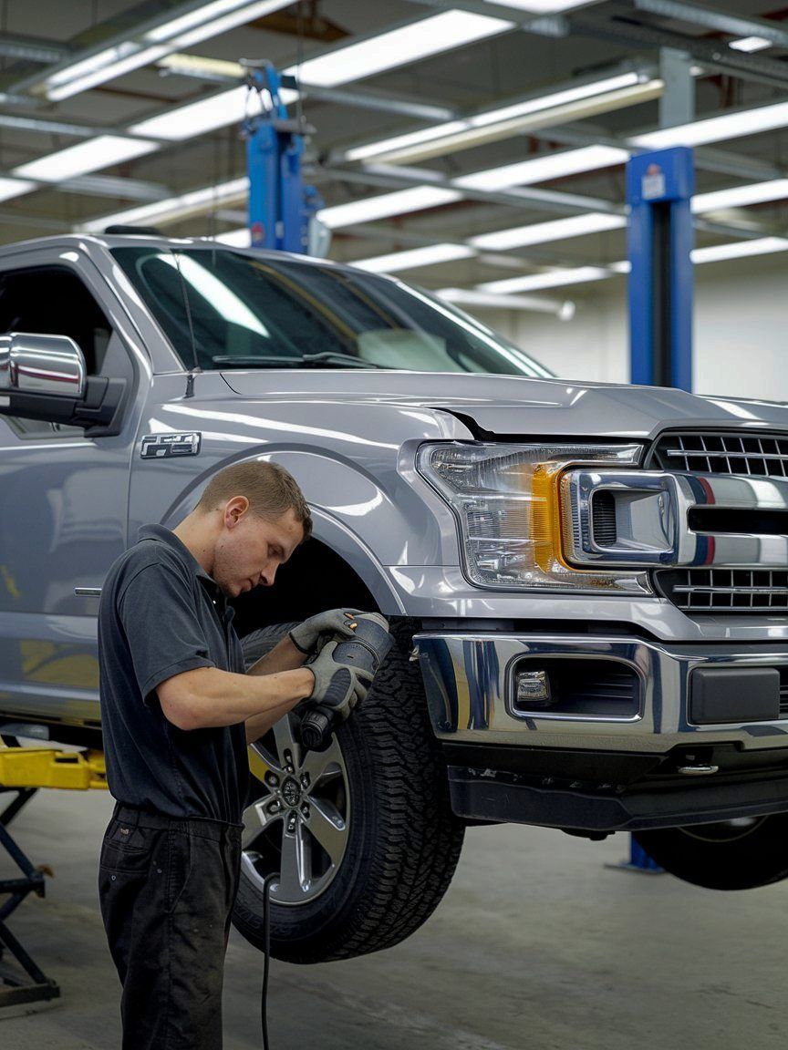 frame repair tech working on truck
