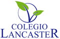 Logotipo del Colegio Lancaster: círculo azul con hojas verdes en la parte superior, texto azul debajo.