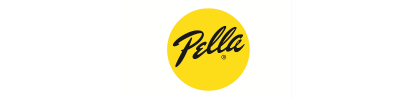 Logo for Pella, a yellow circle with the word 