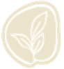 Minimal beige leaf logo inside rounded outline on a white background
