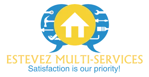 ESTEVEZ MULTI-SERVICES logo with blue and yellow house icon and “Satisfaction is our priority!” slogan