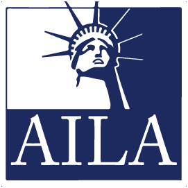 A logo for aila with a statue of liberty on it