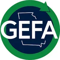 GEFA logo with white letters in a green circular arrow around a dark blue center