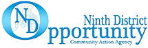 Ninth District Opportunity Community Action Agency logo in blue and black text with a blue circular “ND” emblem