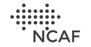 NCAF logo with a dotted abstract emblem above the letters NCAF