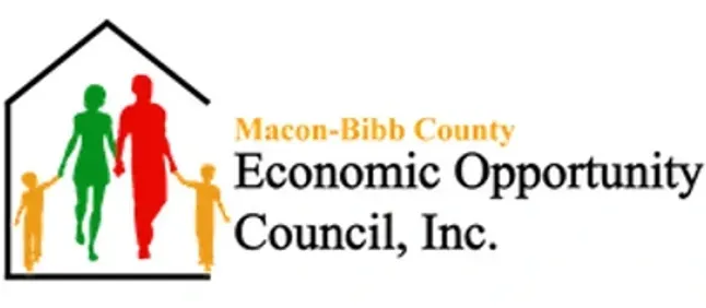 Logo for Macon-Bibb County Economic Opportunity Council, Inc., with stylized multicolored people inside a house outline