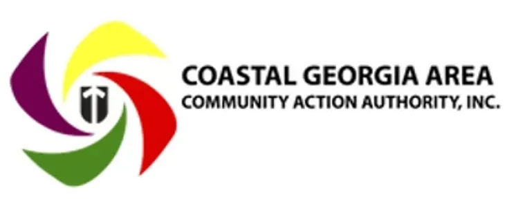 Coastal Georgia Area Community Action Authority logo with red, green, and yellow swoosh emblem and black text