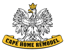 Cape Home Remodel logo with crowned white eagle and yellow banner text