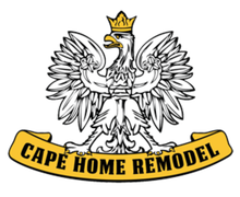 Cape Home Remodel logo with crowned white eagle and yellow banner text