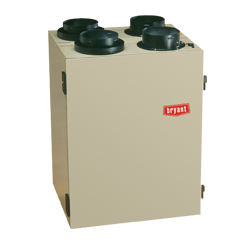 Beige Bryant HVAC air handler with black top vents on a white background