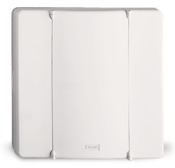 White wall-mounted electrical switch panel with three vertical sections and rounded corners