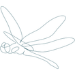 Minimal line drawing of a dragonfly with long translucent wings on a white background