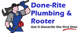Done-Rite Plumbing & Rooter logo with plumber holding tools and slogan “Get It Done Rite the first time”