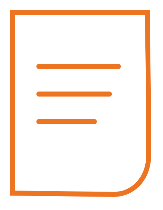 Orange-outlined document with three horizontal lines of text. Bottom right corner folded.