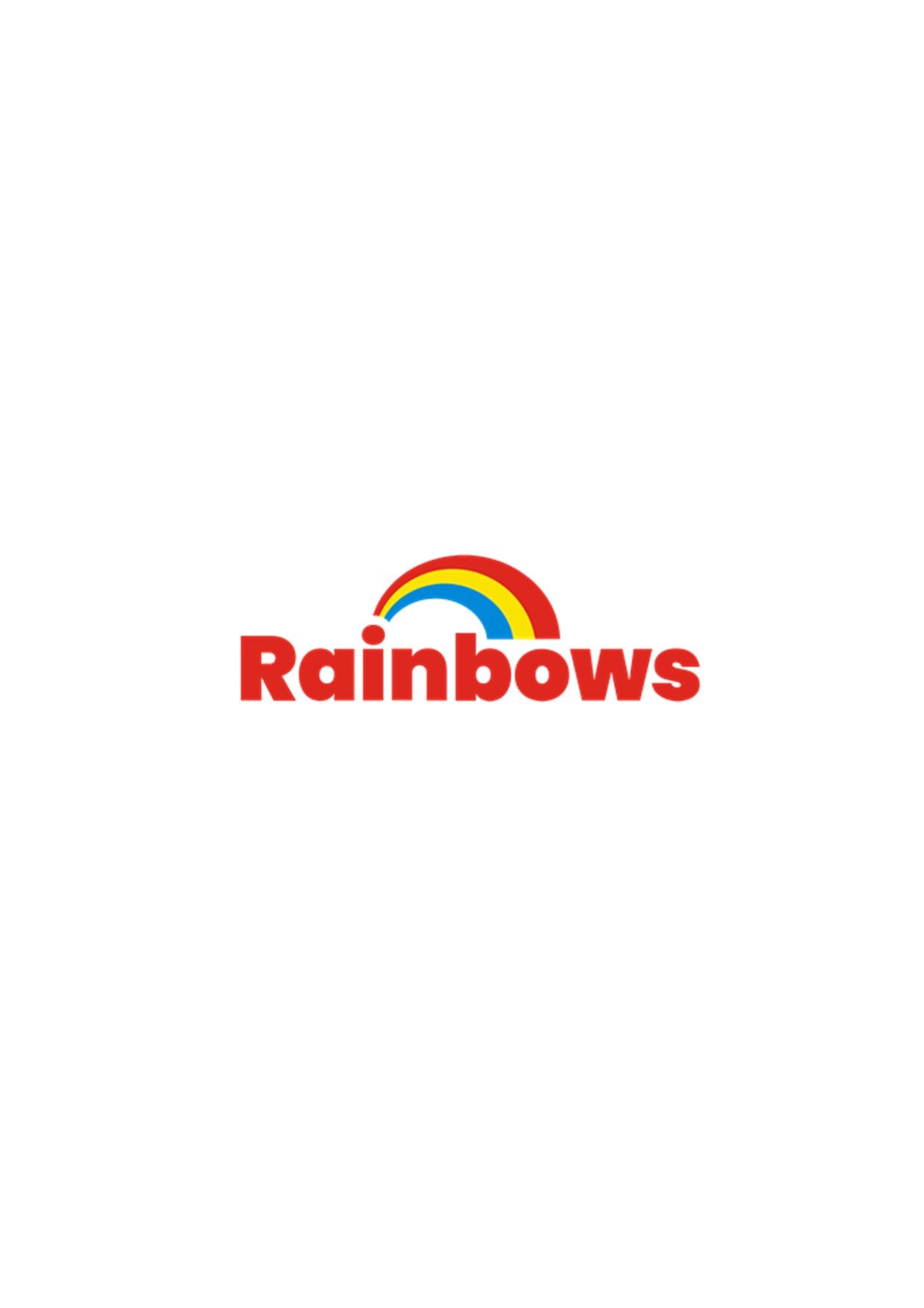 Rainbows logo: Red text