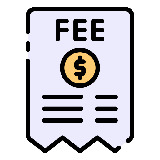 Fee document icon with dollar symbol in yellow circle on a light purple page