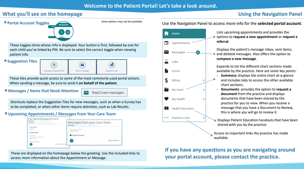 Web portal help page showing how to use the navigation panel and portal tabs