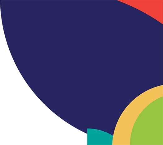 Abstract geometric shapes in dark blue, red, teal, yellow, and green on a white background